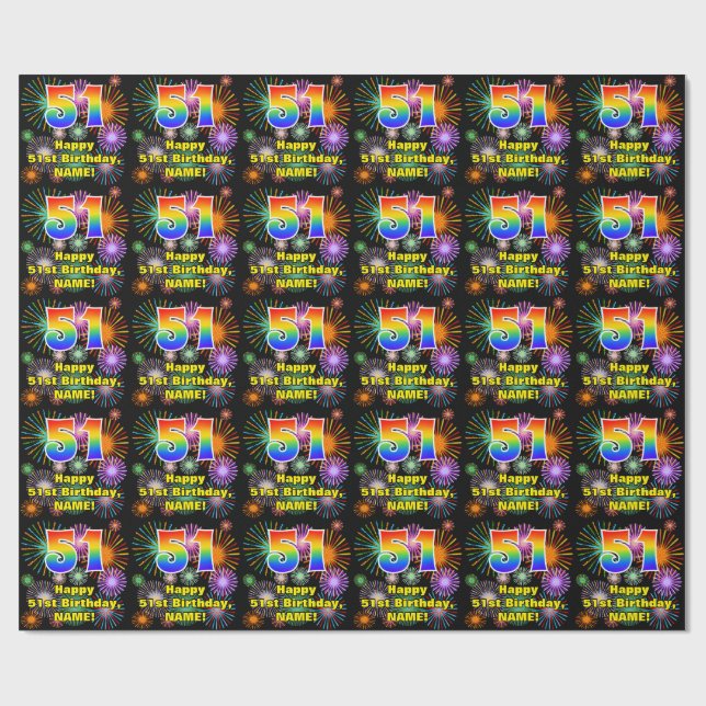 Papier Cadeau 51e anniversaire : Fun Fireworks, Rainbow Look #51 (Plat)