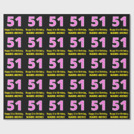 Papier Cadeau 51e anniversaire : Pink Stripes and Hearts "51" + 
