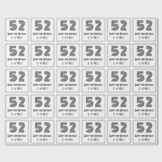 Papier Cadeau 52e anniversaire : Art Déco Style inspiré "52" + N (Plat)