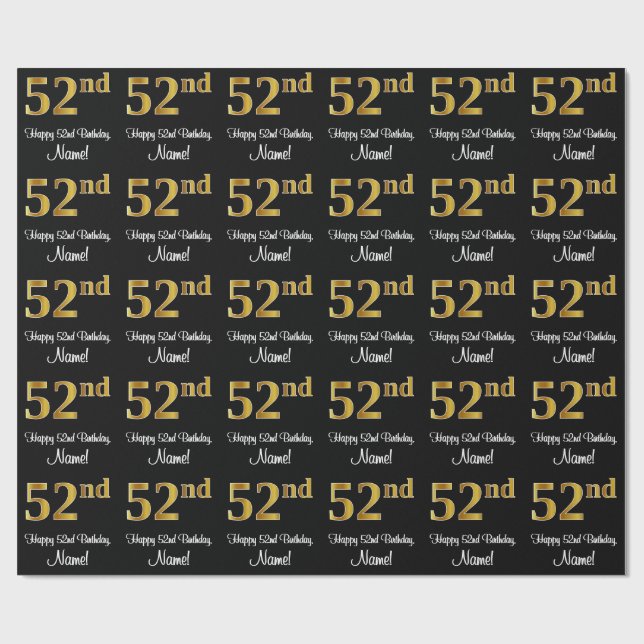 Papier Cadeau 52e anniversaire : Elégant luxe Faux Gold Look # (Plat)