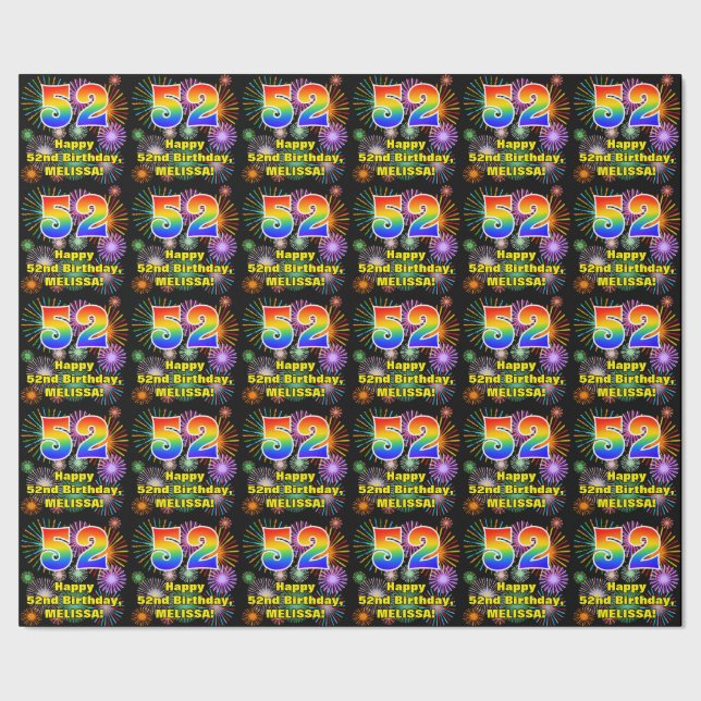 Papier Cadeau 52e anniversaire : Fun Fireworks, Rainbow Look # " (Couture)