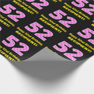 Papier Cadeau 52e anniversaire : Pink Stripes and Hearts "52" + 