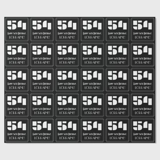 Papier Cadeau 54e anniversaire : Art Déco Inspiré Look "54" & No (Plat)
