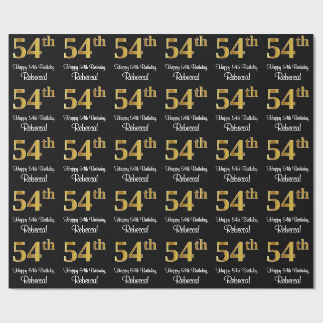 Papier Cadeau 54e anniversaire : Elégant luxe Faux Gold Look # (Plat)