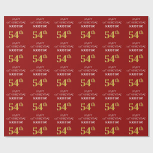 Papier Cadeau 54e anniversaire : Elégant, Rouge, Faux Gold Look