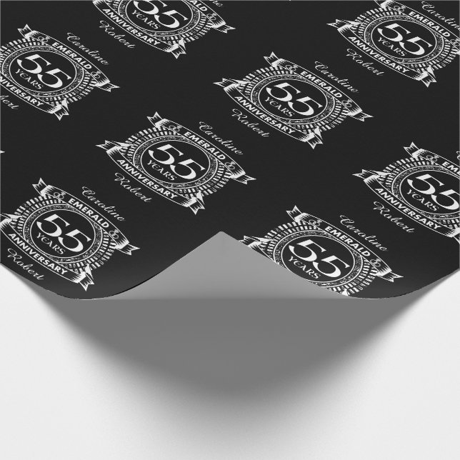 Papier Cadeau 55e anniversaire du mariage émeraude crête (Coin)