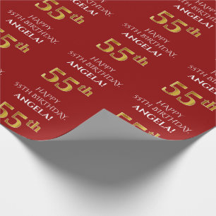 Papier Cadeau 55e anniversaire : Élégant, rouge, parure d'or de 