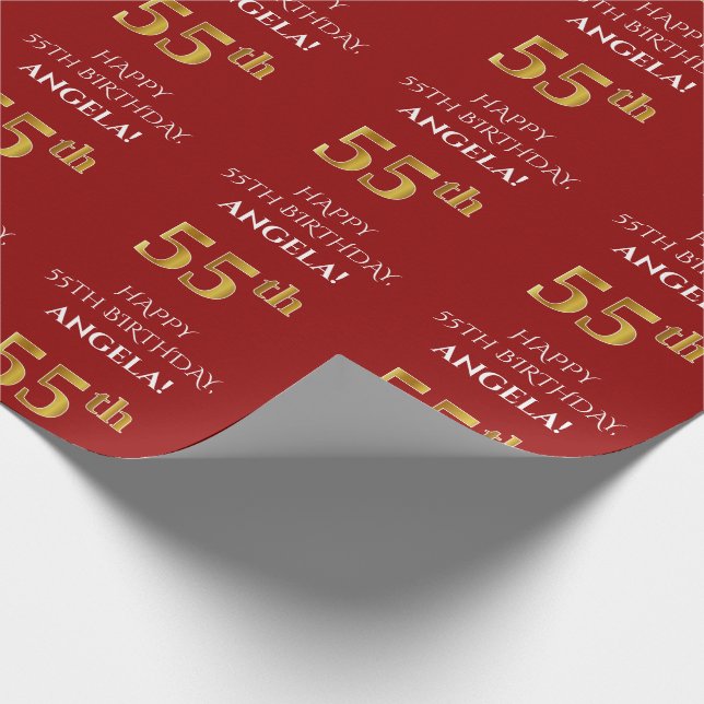Papier Cadeau 55e anniversaire : Élégant, rouge, parure d'or de  (Coin)