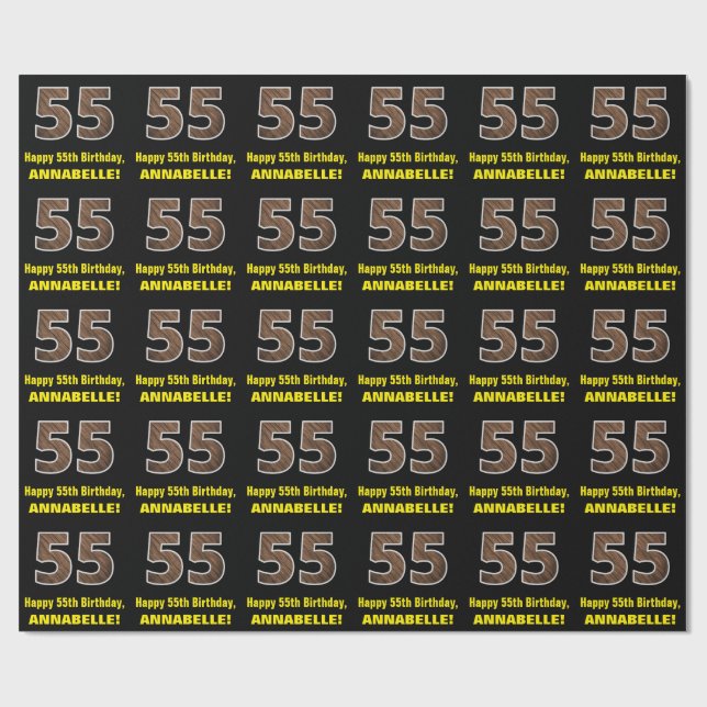 Papier Cadeau 55e anniversaire : Nom et Faux Motif de grains de  (Plat)