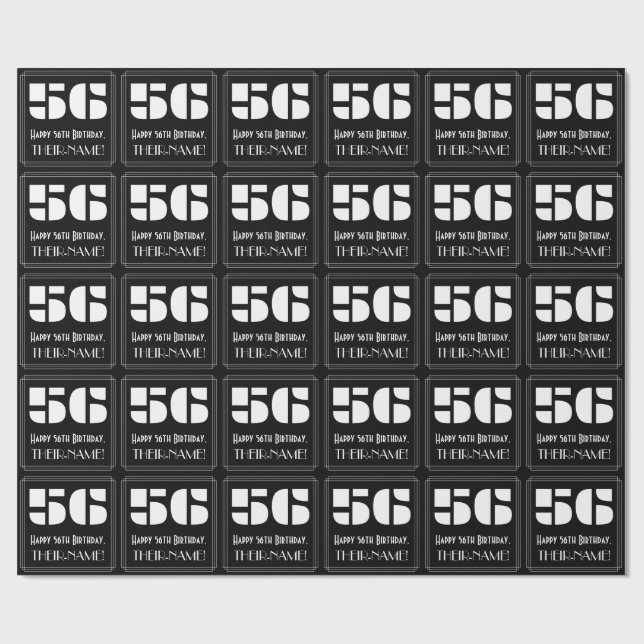 Papier Cadeau 56e anniversaire : Art Déco Inspiré Look "56" & No (Plat)