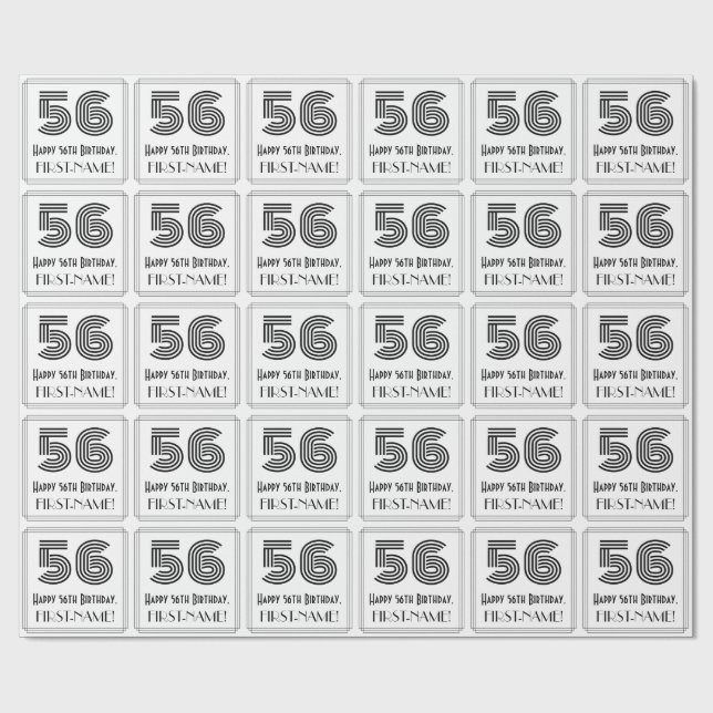 Papier Cadeau 56ème anniversaire : Art Déco Style inspiré "56" + (Plat)