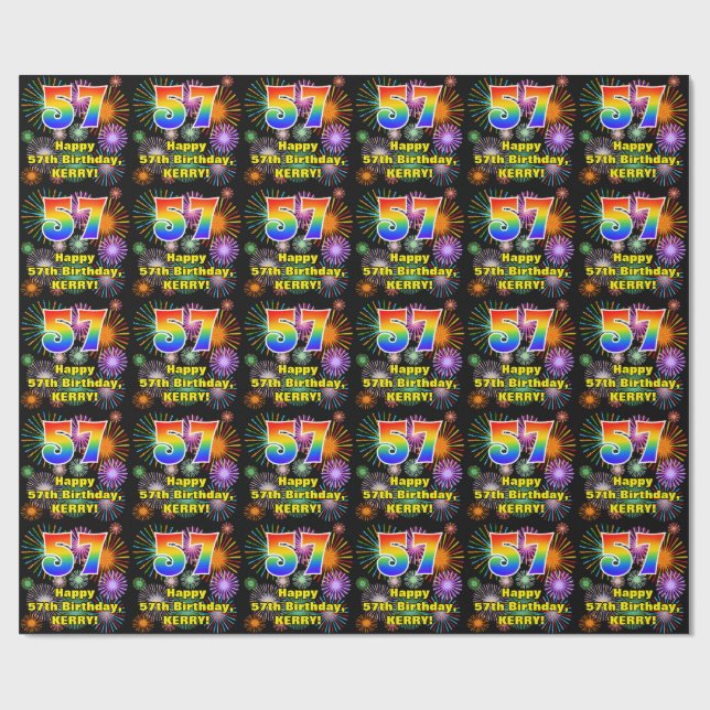 Papier Cadeau 57e anniversaire : Fun Fireworks, Rainbow Look # " (Plat)