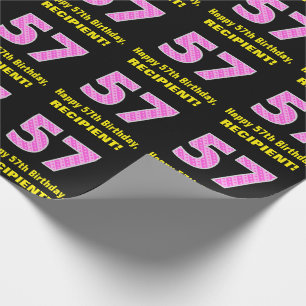 Papier Cadeau 57e anniversaire : Pink Stripes and Hearts "57" + 