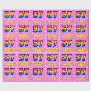 Papier Cadeau 57e anniversaire : Pink Stripes & Hearts, Arc en c