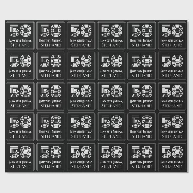 Papier Cadeau 58e anniversaire : Art Déco Inspiré Look "58" avec (Plat)