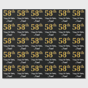 Papier Cadeau 58e anniversaire : Elégant luxe Faux Gold Look #
