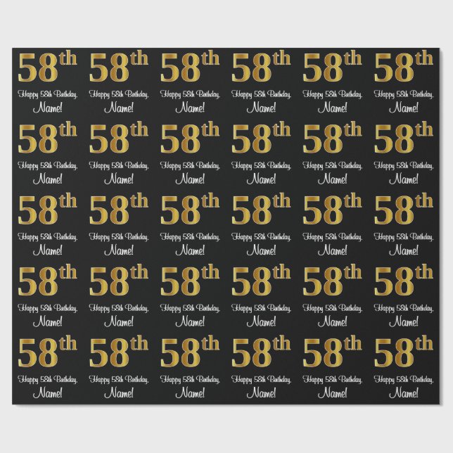 Papier Cadeau 58e anniversaire : Elégant luxe Faux Gold Look # (Plat)