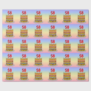 Papier Cadeau 58e anniversaire : Fun Cake and Candles + Nom pers