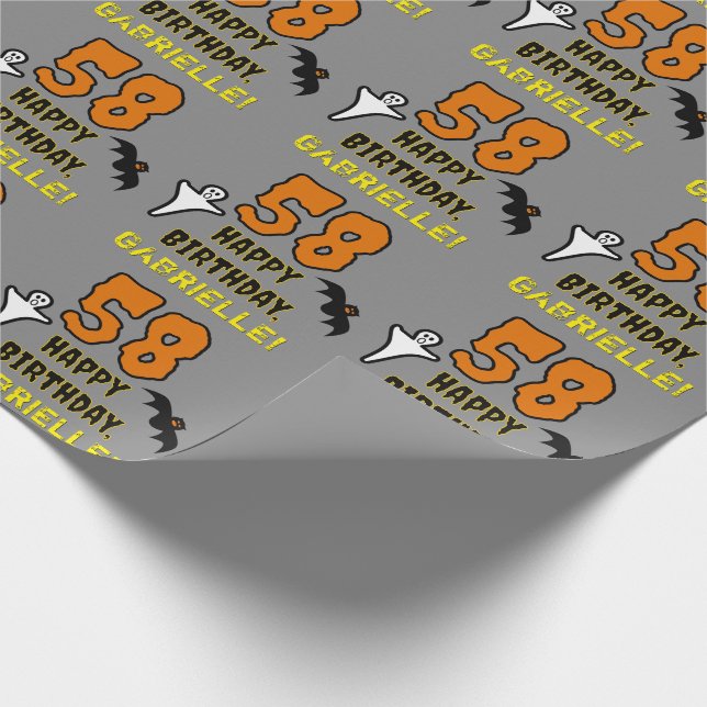 Papier Cadeau 58e anniversaire : Thème d'Halloween Éffrayant, No (Coin)