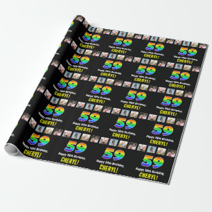 Papier Cadeau 59e anniversaire : Arc-en-ciel "59"; photos et nom