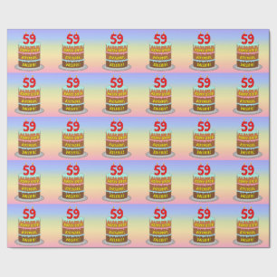Papier Cadeau 59e anniversaire : Fun Cake and Candles + Nom pers