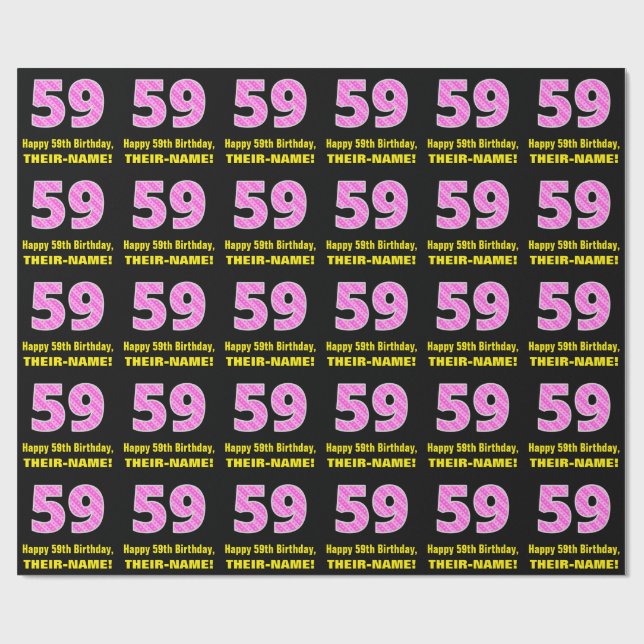 Papier Cadeau 59e anniversaire : Pink Stripes and Hearts "59" +  (Plat)