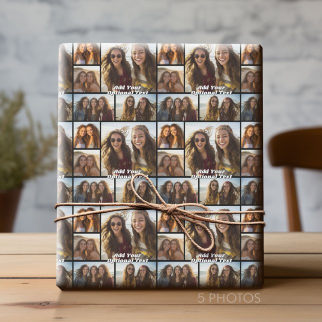 Papier Cadeau 5 Collage de photos Texte facultatif — PEUT Modifi (Custom Photo Collage Wrapping Paper - All Occasion)