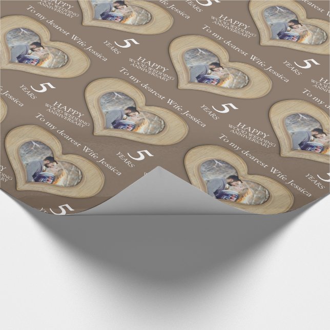 Papier Cadeau 5e anniversaire du mariage du bois emballage photo (Coin)