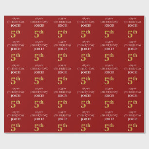 Papier Cadeau 5e anniversaire : Elégant, Rouge, Faux Gold Look