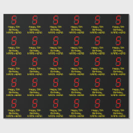 Papier Cadeau 5ème anniversaire : Rouge Digital Horloge Style "5