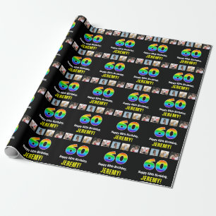 Papier Cadeau 60e anniversaire : Arc-en-ciel "60"; photos et nom