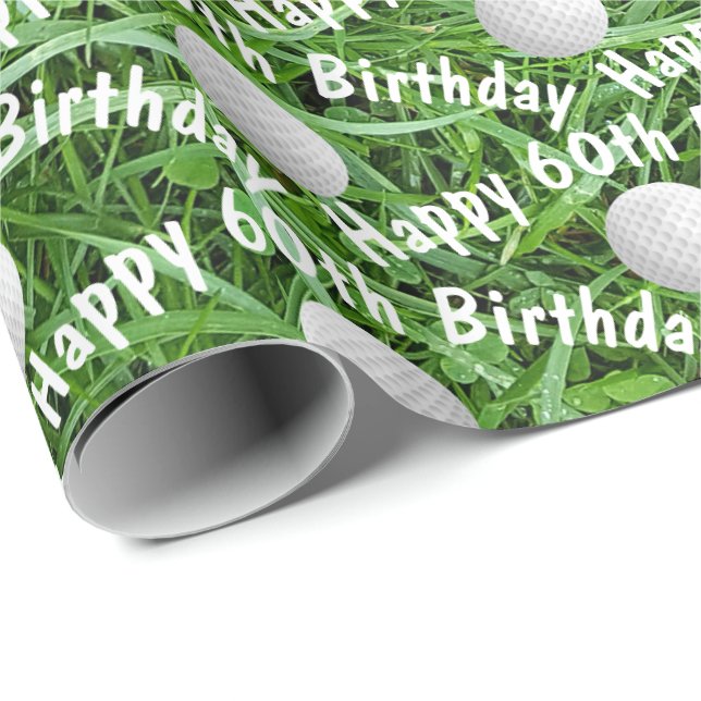 Papier Cadeau 60e anniversaire Ballons de golf sur l'herbe (Coin rond)