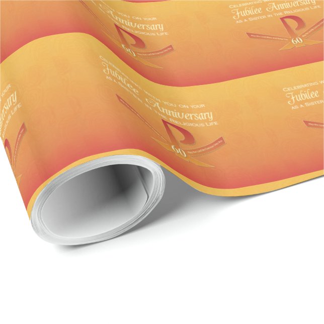 Papier Cadeau 60e anniversaire de jubilé Nun Pax Cross, Orange (Coin rond)