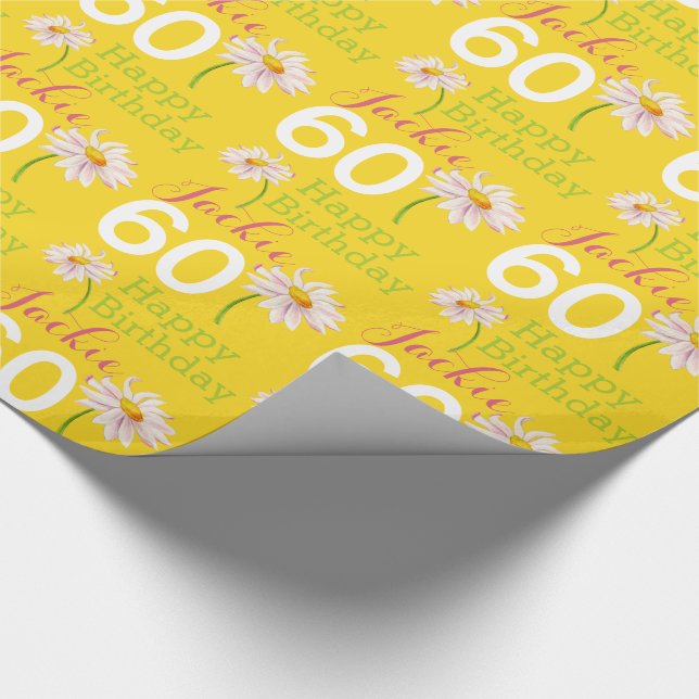 Papier Cadeau 60e anniversaire fleur de marguerite nommé emballa (Coin)