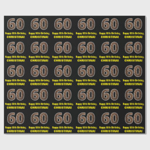 Papier Cadeau 60e anniversaire : nom et motif de grain de bois f