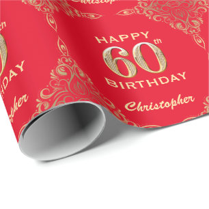 Papier Cadeau 60e anniversaire Parties scintillant rouge et or