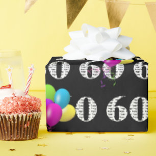 Papier Cadeau 60e Joyeux Ballons d'Anniversaire Sur Noir