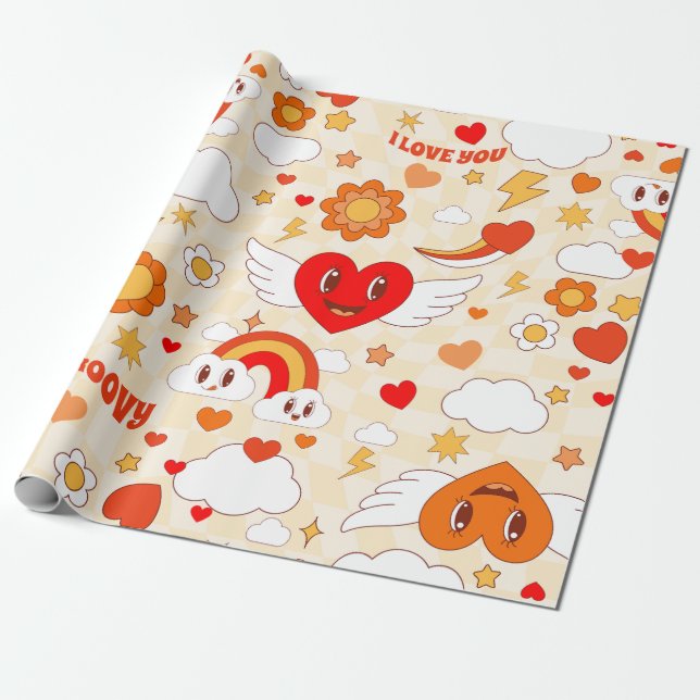 Papier Cadeau 60s super pop art valentine rainbow nuage ange (Déroulé)