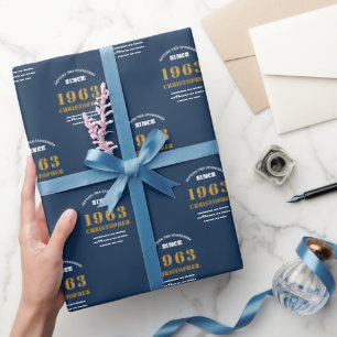 Papier Cadeau 60th Birthday 1963 Blue Gold Ajouter un nom