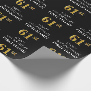 Papier Cadeau 61e anniversaire : Elégant, Noir, Faux Gold Look