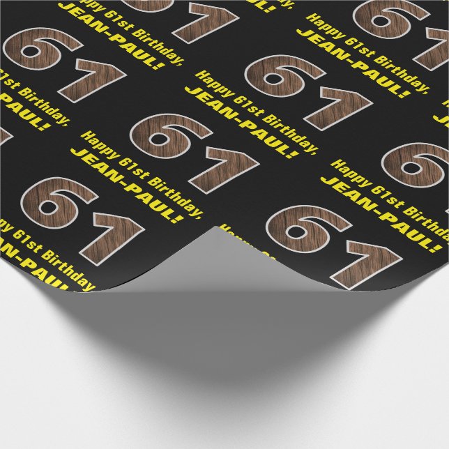 Papier Cadeau 61e anniversaire : Nom et Faux Motif du grain de b (Coin)