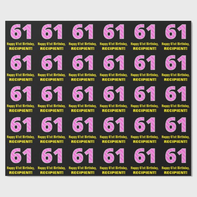 Papier Cadeau 61e anniversaire : Pink Stripes and Hearts "61" +  (Plat)