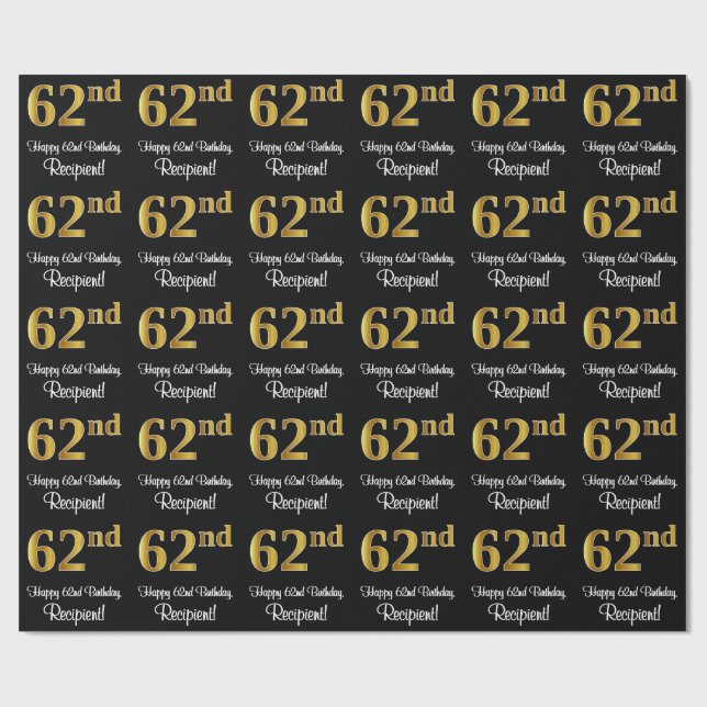 Papier Cadeau 62e anniversaire : Elégant luxe Faux Gold Look # (Plat)
