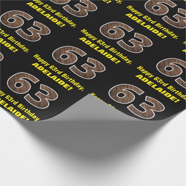 Papier Cadeau 63e anniversaire : Nom et Faux Motif de grains de  (Coin)