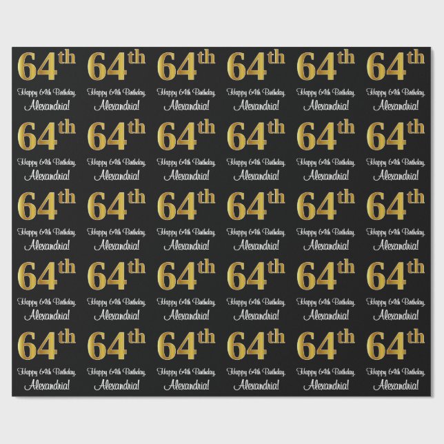 Papier Cadeau 64e anniversaire : Elégant luxe Faux Gold Look # (Plat)