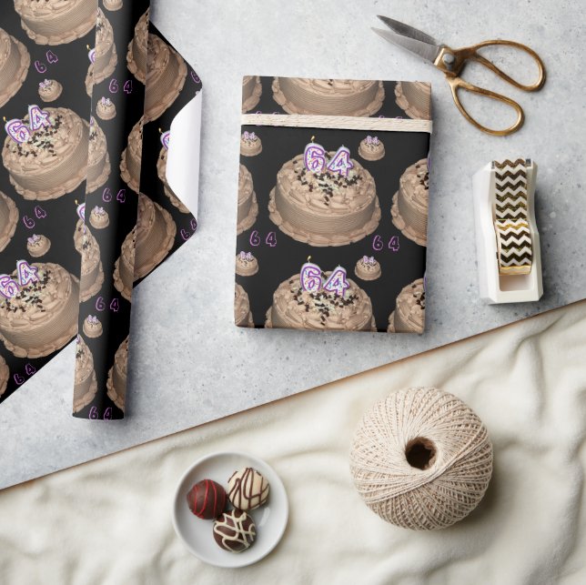 Papier Cadeau 64e Joyeux gâteau d'anniversaire Soixante-quatre a (Artisanat)