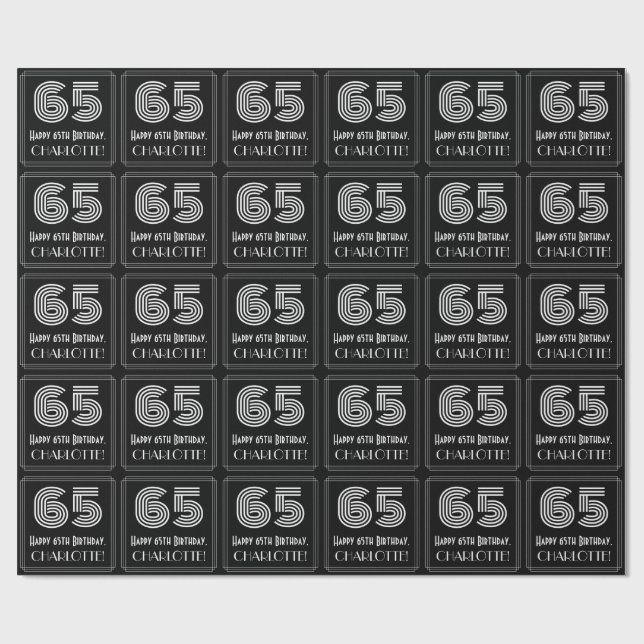 Papier Cadeau 65e anniversaire : Art Déco Inspiré Look "65" avec (Plat)
