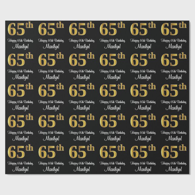Papier Cadeau 65e anniversaire : Elégant luxe Faux Gold Look # (Plat)