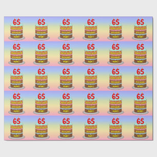 Papier Cadeau 65e anniversaire : Fun Cake and Candles + Nom pers