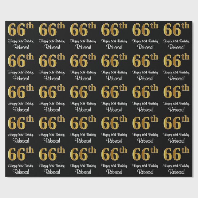 Papier Cadeau 66e anniversaire : Elégant luxe Faux Gold Look # (Plat)